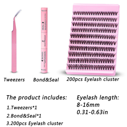 DIY Eyelash Extension Kit with 200pcs D Curl Clusters - Smarsty