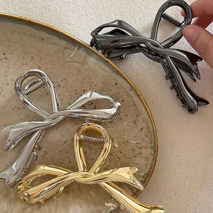 Vintage Ribbon Bow Metal Hair Claw Clips Strong Hold - Smarsty