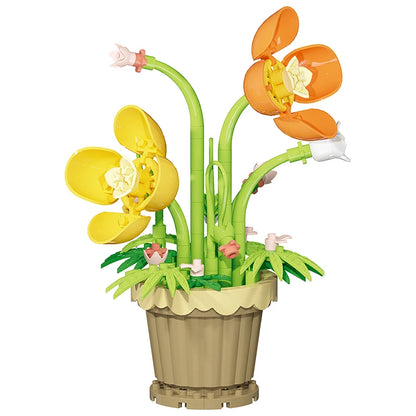 Building block flower simulation bouquet small particle assembly puzzle toy children's handmade DIY potted tabletop ornament - Smarsty