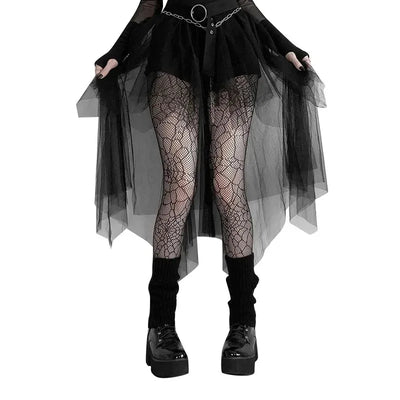 Sexy Net Yarn High-Waisted Irregular Skirt for Women Summer New European and American Gothic Style Versatile Casual Skirts - Smarsty