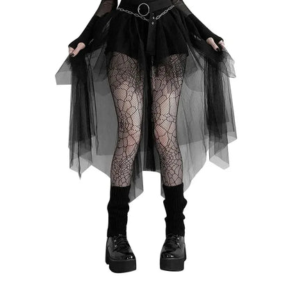 Sexy Net Yarn High-Waisted Irregular Skirt for Women Summer New European and American Gothic Style Versatile Casual Skirts - Smarsty