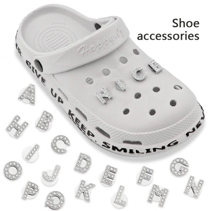 1PC Shoe Charms Glitter Rhinestone Letter Crystal Alphabet Shoes Charm Decorations Jewelry Slider Bracelet Wristbands Accessorie