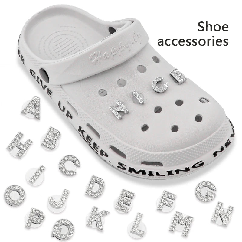 1PC Shoe Charms Glitter Rhinestone Letter Crystal Alphabet Shoes Charm Decorations Jewelry Slider Bracelet Wristbands Accessorie