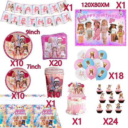 Pink Roblox Birthday Party Decorations Tableware Set - Smarsty