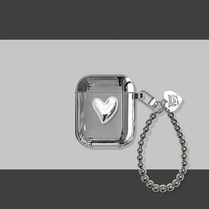 Luxury Silver Earphone Case with Heart Keyring - Smarsty