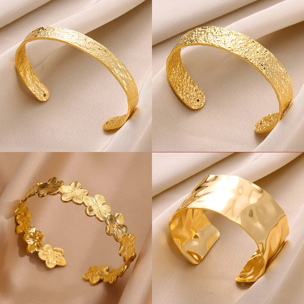 Luxury Gold Color Stainless Steel Cuff Bangle Bracelet - Smarsty