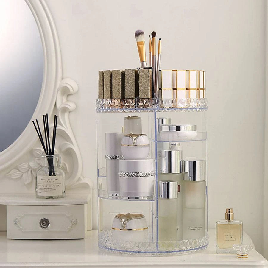 1pc Cosmetic Organiser, 360 degree rotatable adjustable cosmetic storage display case, easy assembly required