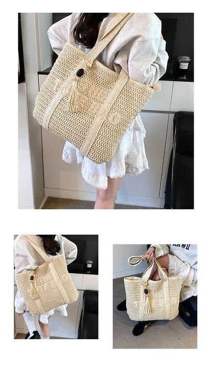 French Style Large Capacity Woven Straw Tote Bag For Women - Smarsty