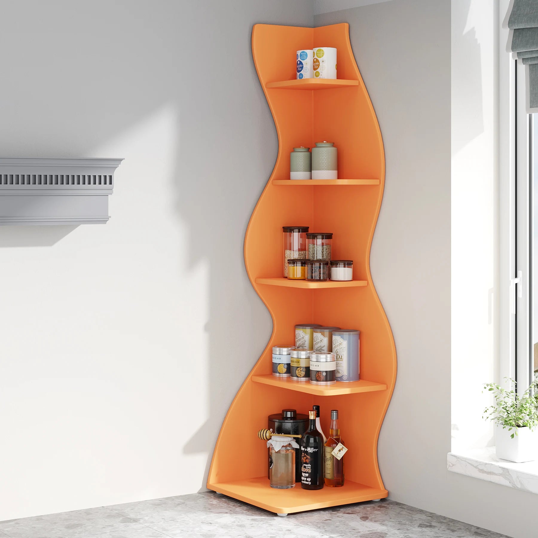 Tribesigns Corner Shelf, Modern 5-Tier Wall Corner Bookshelf, Stylish Corner Small Bookcase Storage Rack Plant Stand
