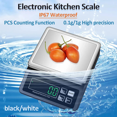 Rechargeable Kitchen Scale IP67 Fully Waterproof Home Kitchen Scale 0.1g/1g High Precision Electronic Balance 3kg/5kg/10kg/15kg by Smarsty