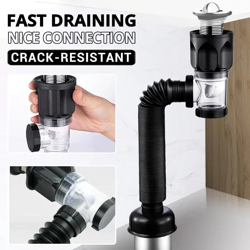 Flexible Anti-Odor Drain Pipe Set for Kitchen and Bathroom - Smarsty