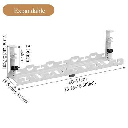 Telescopic Under Table Storage Rack Metal Cable Management Tray Home Office Desk Wire Organizer No Punching Storage Accessories by Smarsty