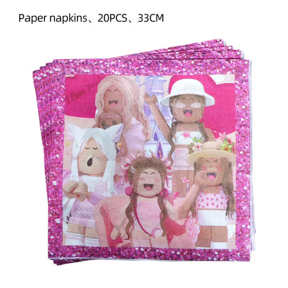 Pink Roblox Birthday Party Decorations Tableware Set - Smarsty