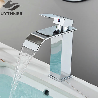 Brushed Gold Waterfall Bathroom Sink Faucet Mixer - Smarsty