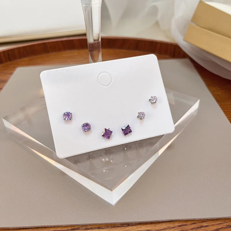 4 Pair Silver Heart Stud Earrings Set Cute Gift Everyday - Smarsty