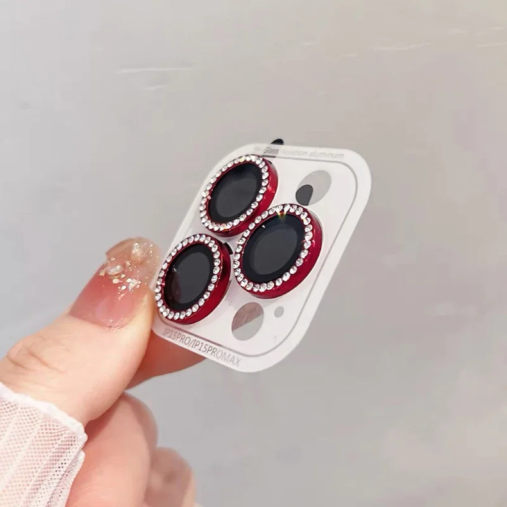 3-2Pcs Luxury Diamond Camera Protector For IPhone 17 16 15 14 13 Pro Max Plus Glitter Ring Lens Glass Back Lens Cap Shinny Cover - Smarsty