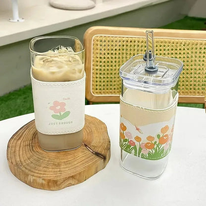 Square Heat Resistant Glass Coffee Cup With Lid - Smarsty