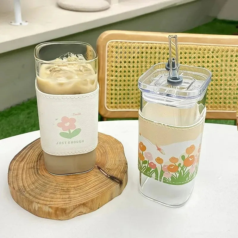 Square Heat Resistant Glass Coffee Cup With Lid - Smarsty