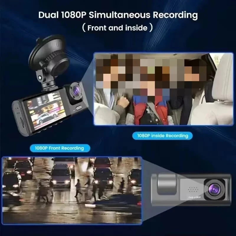 1080P 3 Channel Dash Cam Night Vision Crystal IPS Screen - Smarsty