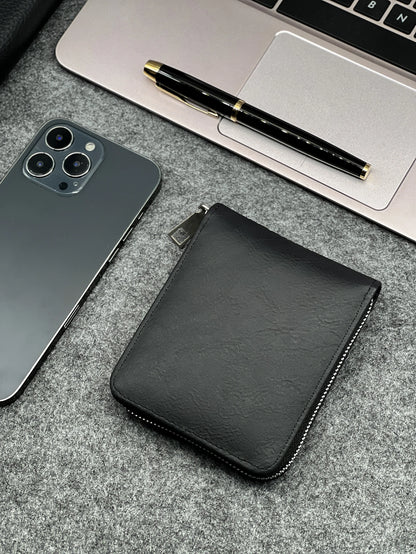 Zippered Slim Mens PU Wallet - Compact Size for Coins & Cards - Business Design - Smarsty