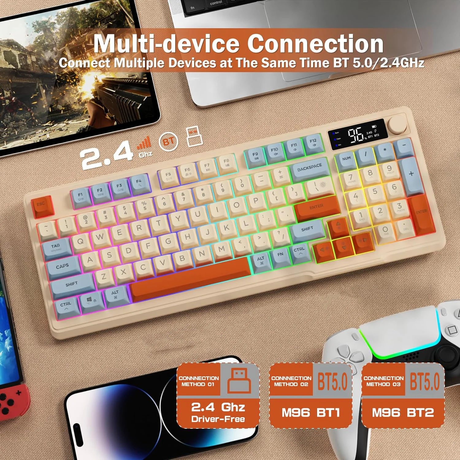 Wireless Gaming Keyboard With Display Screen And Knob