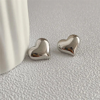 Gold Heart Stud Earrings Minimalist Smooth Bridal Wedding - Smarsty