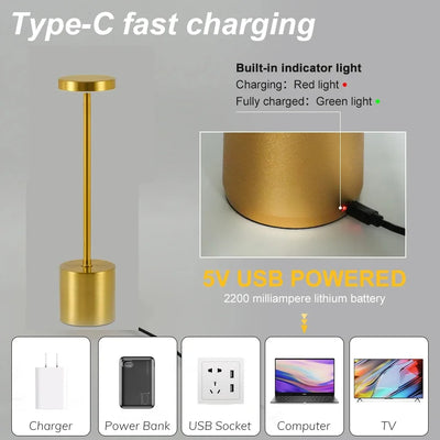 Rechargeable Touch Sensor LED Table Lamp with Adjustable Colors - Smarsty