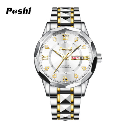 Poshi Men's Waterproof Luminous Quartz Watch with Dual Calendar - Smarsty