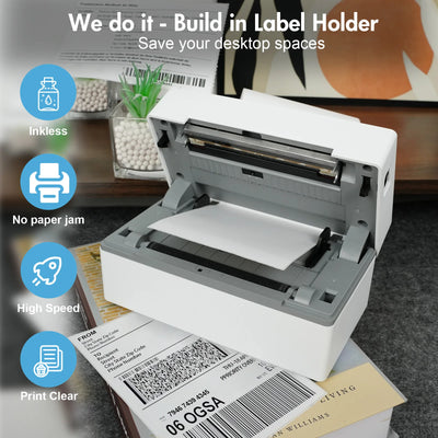 Thermal Label Printer Portable No Ink Required 203DPI 4x6 for Small Business Bluetooth USB High Speed Express Airway Bill - Smarsty