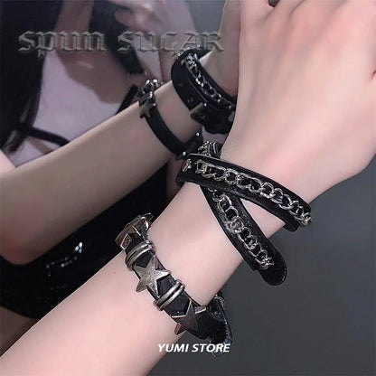 Punk Dark PU Chain Bracelet Multi Layered Fashion Jewelry - Smarsty