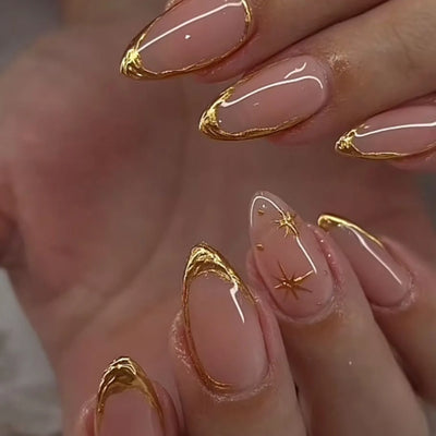 24 Pcs Metallic Cat Eye French Press On Nails - Smarsty