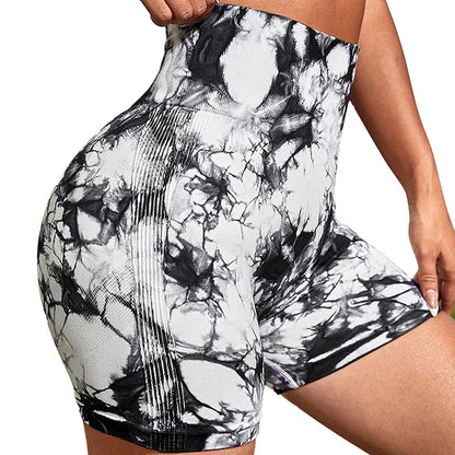 Tie-Dye Yoga Shorts for Women High Elastic Gym Shorts Push Up Sports Shorts Running Workout Fitness Women Short Sports Leggings - Smarsty