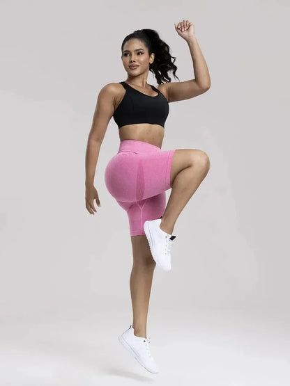 Seamless Sports Women Shorts Muliticolor Yoga Shorts Stretchy High Waist Running Cycling Leggings Hip Liftting Solid Gym Shorts - Smarsty