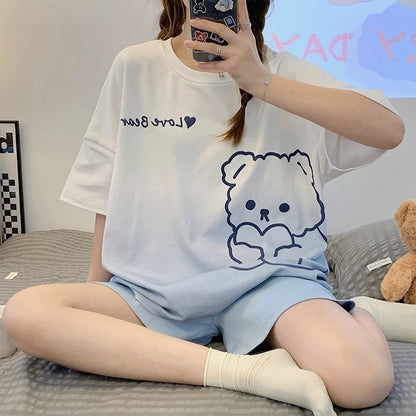 New Pajamas Female Summer Large Size Short-Sleeved Homewear Suit Korean Version of the Student Sweet and Lovely Ladies Homewear - Smarsty