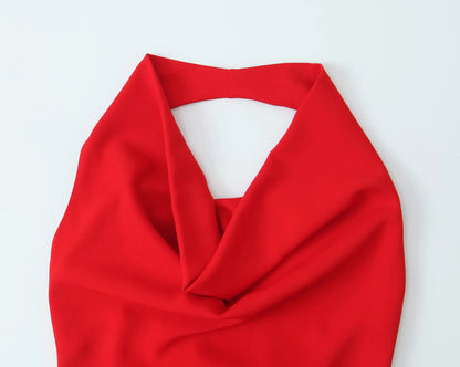 European And American Style Foreign Trade Women's Clothing New Style Temperament Draped Halter Neck Midi Dress