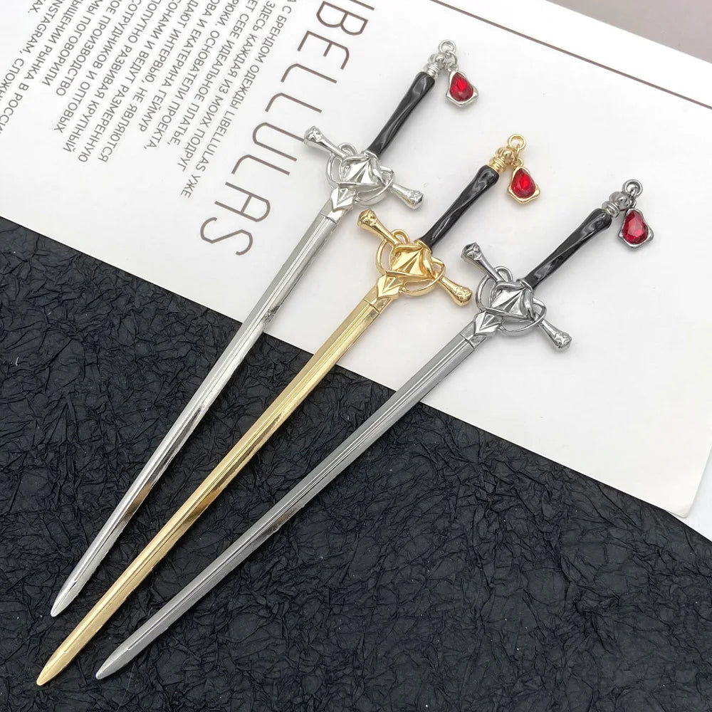 Chinese Style Sword Hairpin for Women with Ruby Accent - Smarsty