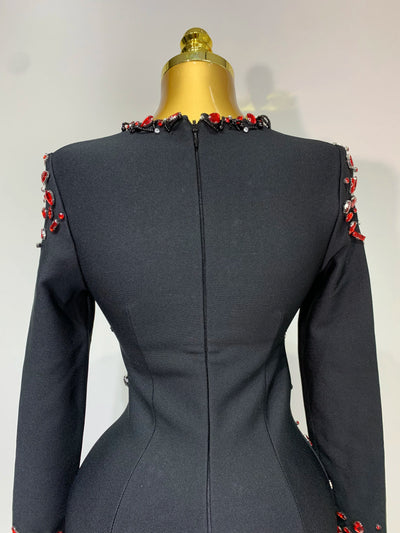 Luxury Birthday Women Celebrity Sexy Long Sleeve V Neck Rhinestone Black Bandage Dress 2025 Elegant Evening Club Party Dresses - Smarsty