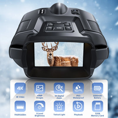 4K Night Vision Binoculars 3inch Screen 8X Digital Zoom With Tactical Light 5000mAh Rechargeable Infrared Vision Night Goggle - Smarsty