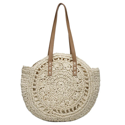 Round Straw Beach Tote for Women Large Capacity Bag - Smarsty