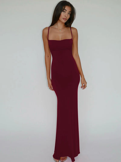 Hugcitar 2025 Spring Solid Sleeveless Backless Elegant Sexy Bodycon Y2K Maxi Prom Dress Women Clothes Birthday Party Casual Y2K - Smarsty
