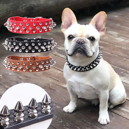 Adjustable Leather Dog Collar with Spikes for Small Pets - Smarsty