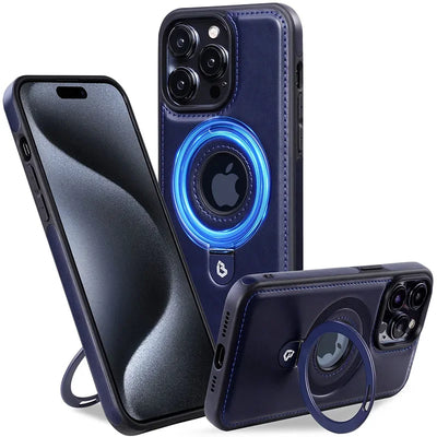 Folding Ring Stand Leather Magnetic Macsafe Case for Magsafe IPhone 15 14 13 16 Pro Max Plus 15Pro 16Pro Mac Safe Holder Cover