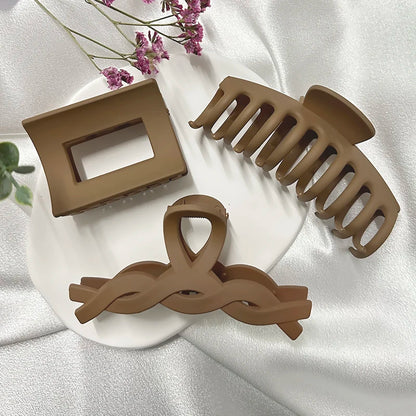 Korean Coffee Beige Acrylic Geometric Hair Claw Clip Large - Smarsty