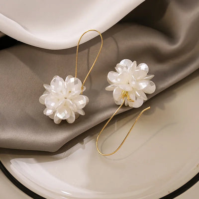 Korean Fashion White Crystal Flower Dangle Earrings for Women - Smarsty