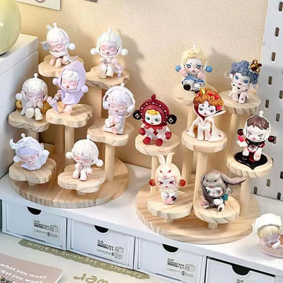 Wooden Display Riser Stand Organizer Shelf Stand for Toys and Dolls Figure Display Cabinet Cute Dolls Storage Rack Decoration by Smarsty