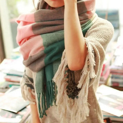 Women’s Plaid Cashmere Scarf Thick Warm Winter Shawl - Smarsty