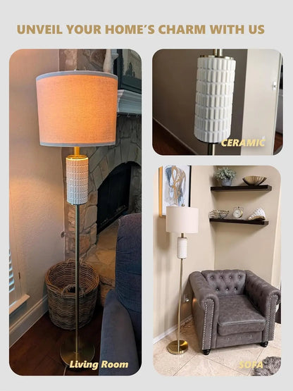 64" Modern Gold Ceramic Floor Lamp with Rotary Switch for Living Room Bedroom Reading Corner Home Office Nursery