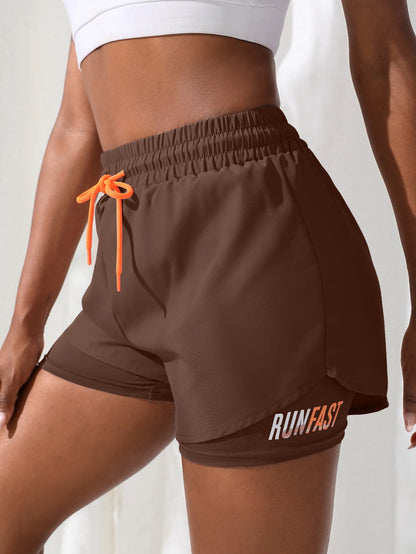 Women's High Rise Yoga Shorts With Elastic Proximity Control Running Shorts, Fake Two Pieces Pants - Smarsty