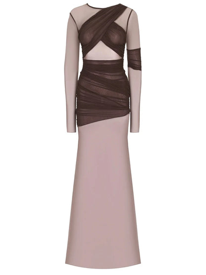 Articat Elegant Mesh Patchwork Long Sleeve Bodycon Party Club Evening Dress Sexy Double Layer Perspective Vestido Autum Clothing - Smarsty