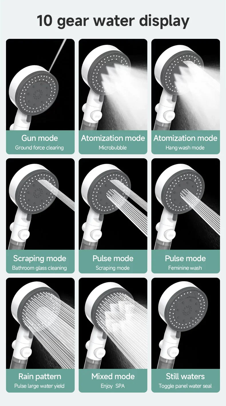 High Quality 8 Mode Shower Head Water Filter Adjustable High Pressure Shower Portable One-Key Stop Shower Bathroom Accessories - Smarsty